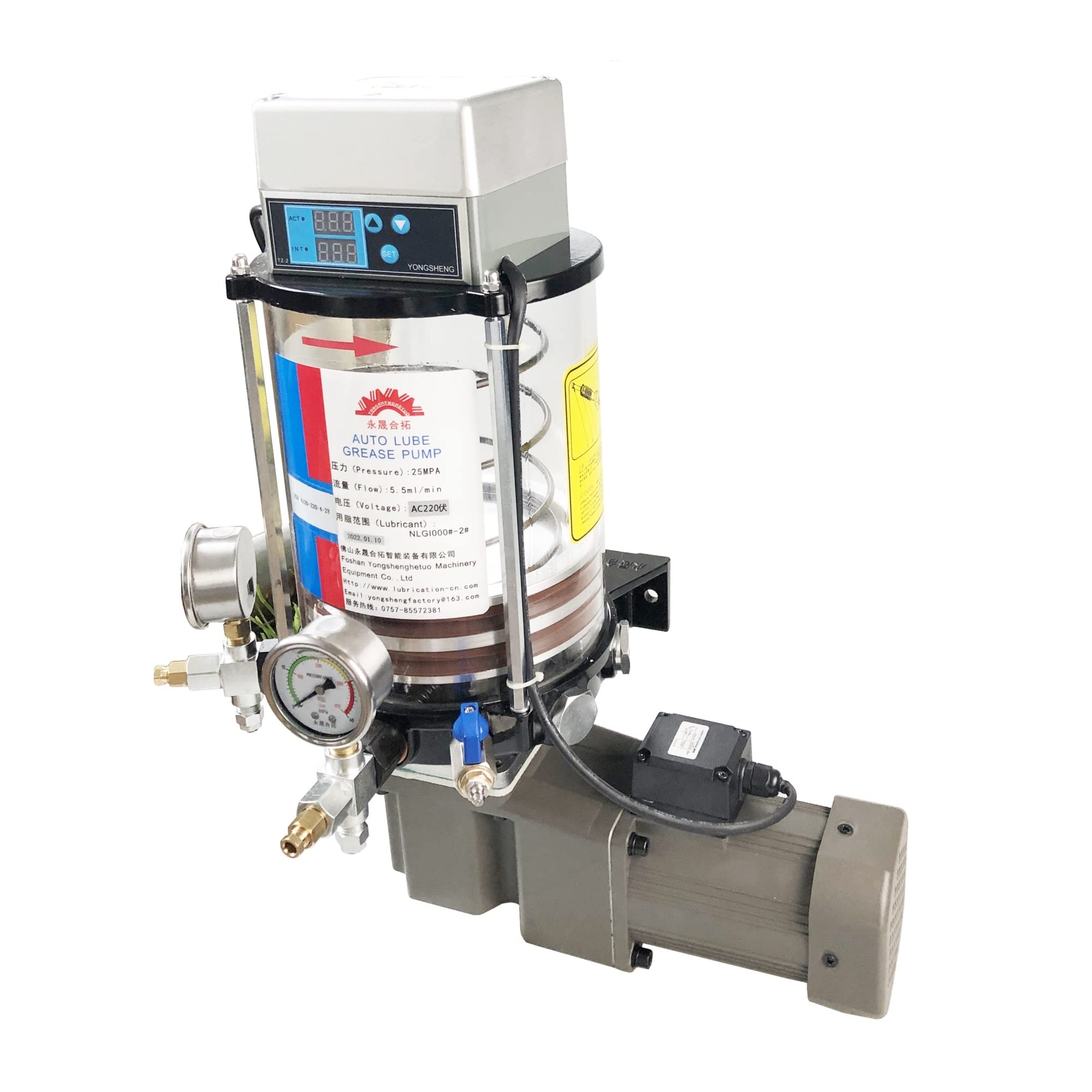 Self Priming Diaphragm Water Pump 120W Electric Lubrication Plunger Grease Pump Lubricator with Oil Pressure Pan 380V Heavy Machinery Mixer Truck Forging Machine (Color : 4 Liter 2 outlets, Size : 2