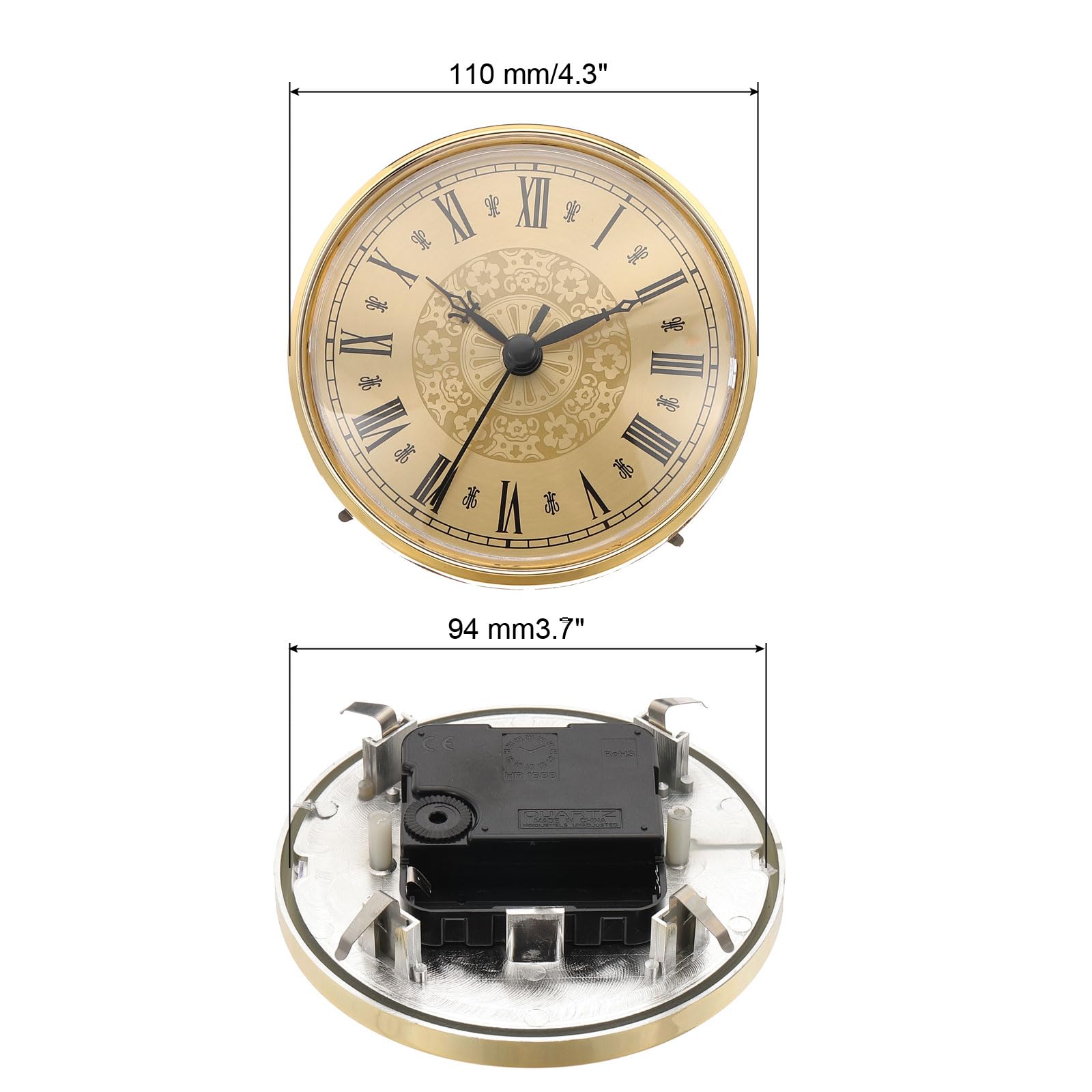 2 Inserimenti Per Orologio Da Parete PATIKIL 90mm - Movimento Al Quarzo Con Numeri Romani, Tono Argento/Bianco, Per Foro 78mm, Installazione A Muro O Incasso