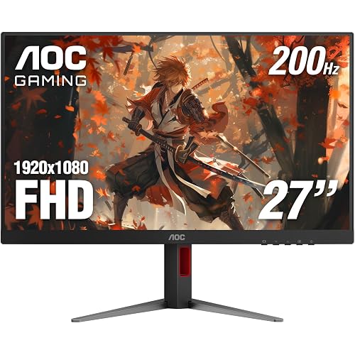 AOC 27G4H 27 inch Gaming Monitor, Full HD 1920x1080, IPS Panel, 200Hz 0.3ms MPRT, G-sync Compatible, 1x HDMI 2.0, 1x Display Port, HDR, Height Adjustable, sRGB 120.3%, 3-Year Zero-Bright-Dot