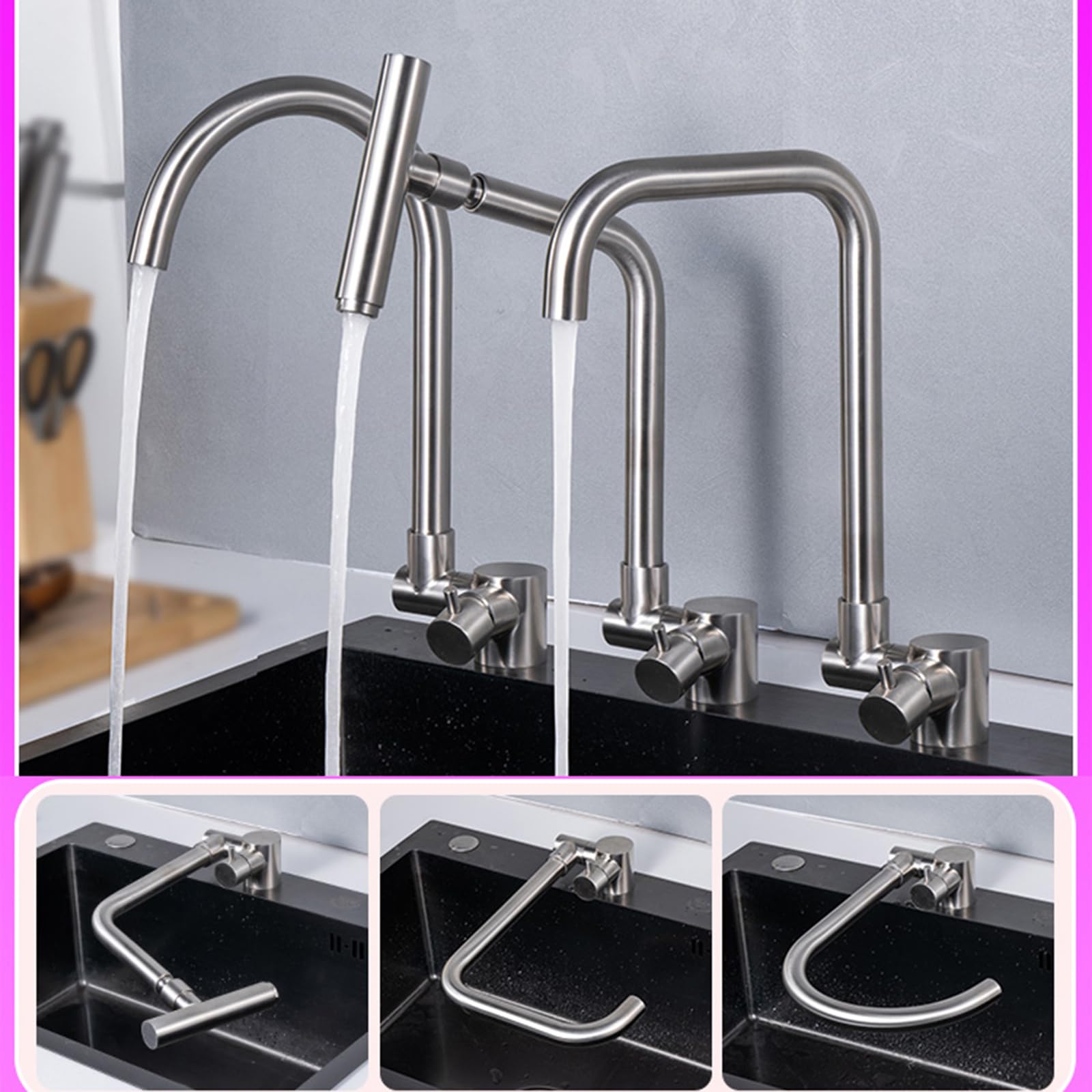 Grifo mezclador plegable de acero inoxidable cepillado con boquilla giratoria para caravana