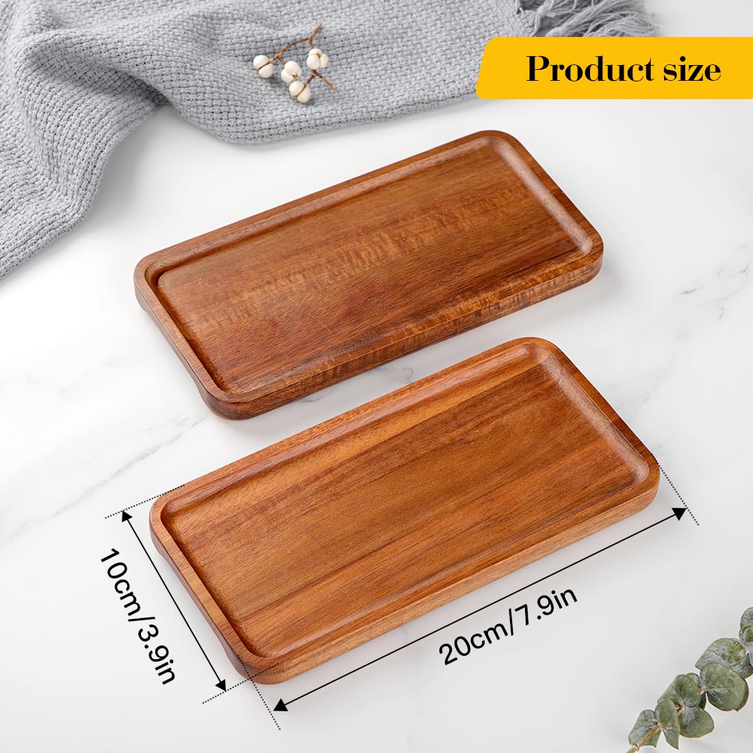 Holztablett Rechteckig Deko 2er Set, Holztablett Klein 20x10 cm, Dekotablett aus Akazienholz, Tablett Set Serviertablett Holz, dekorative Servierplatte für Snacks, Käse, Wurst