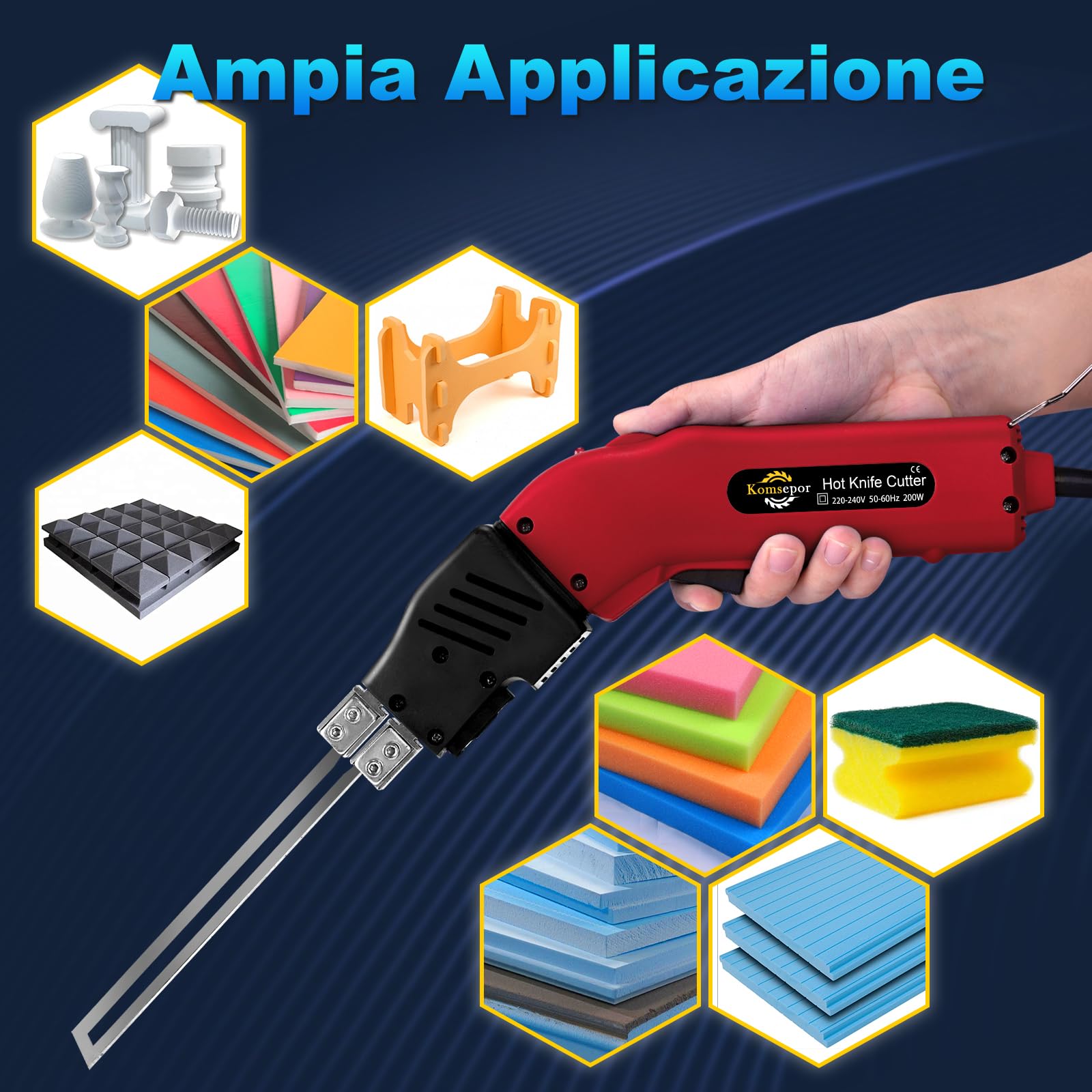 Komsepor 200W Taglierina Elettrica a Caldo per Schiuma con 4 Lame al Nichel-Cromo 0-600℃ 220-240V con Sistema di Raffreddamento per Polistirolo (Raffreddamento ad Aria Rosso 200W)