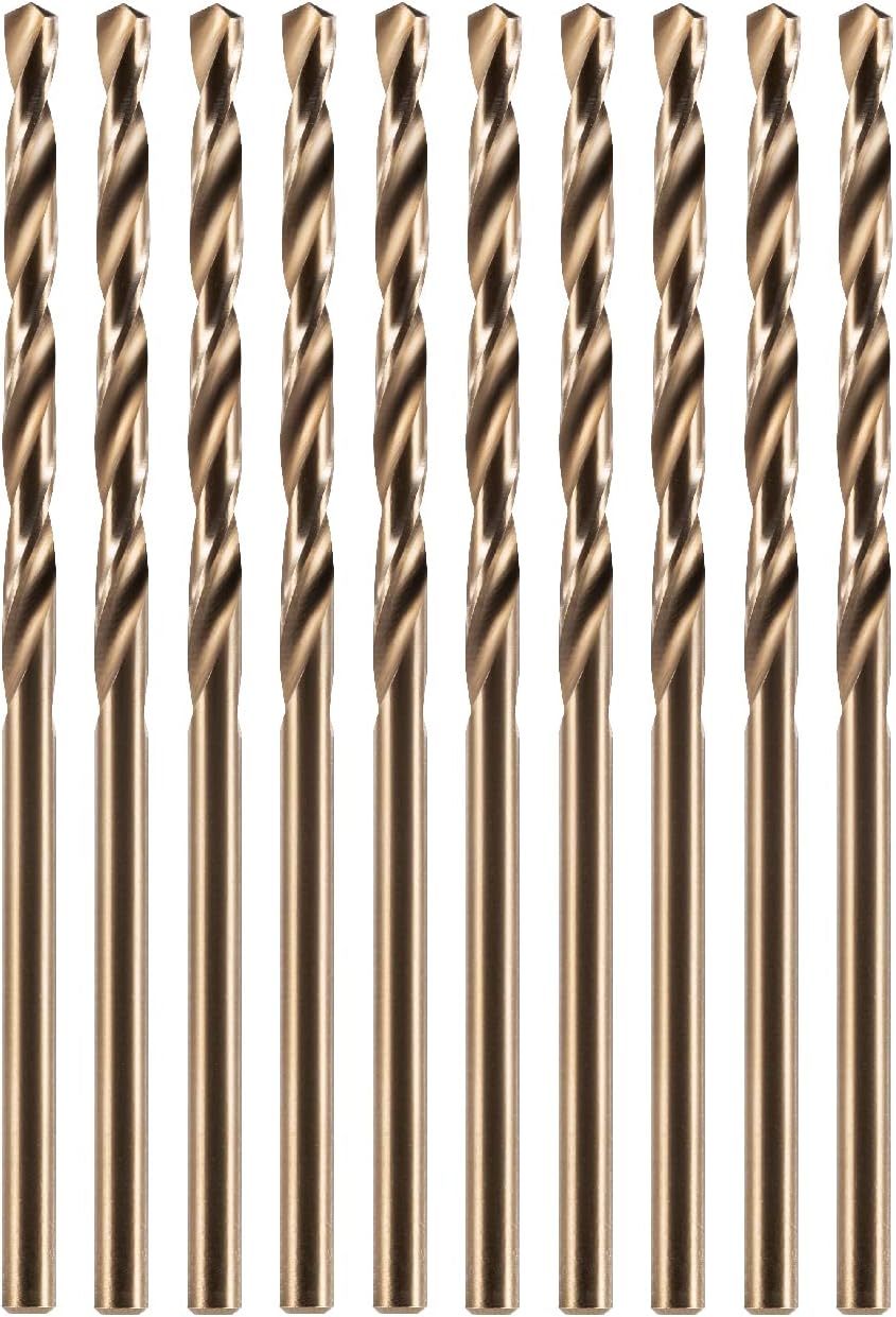 amoolo 5/64" inch Cobalt Drill Bits(10Pcs), M35 HSS Metal Jobber Length Twist Drill Bit Set for Hard Metal, Stainless Steel