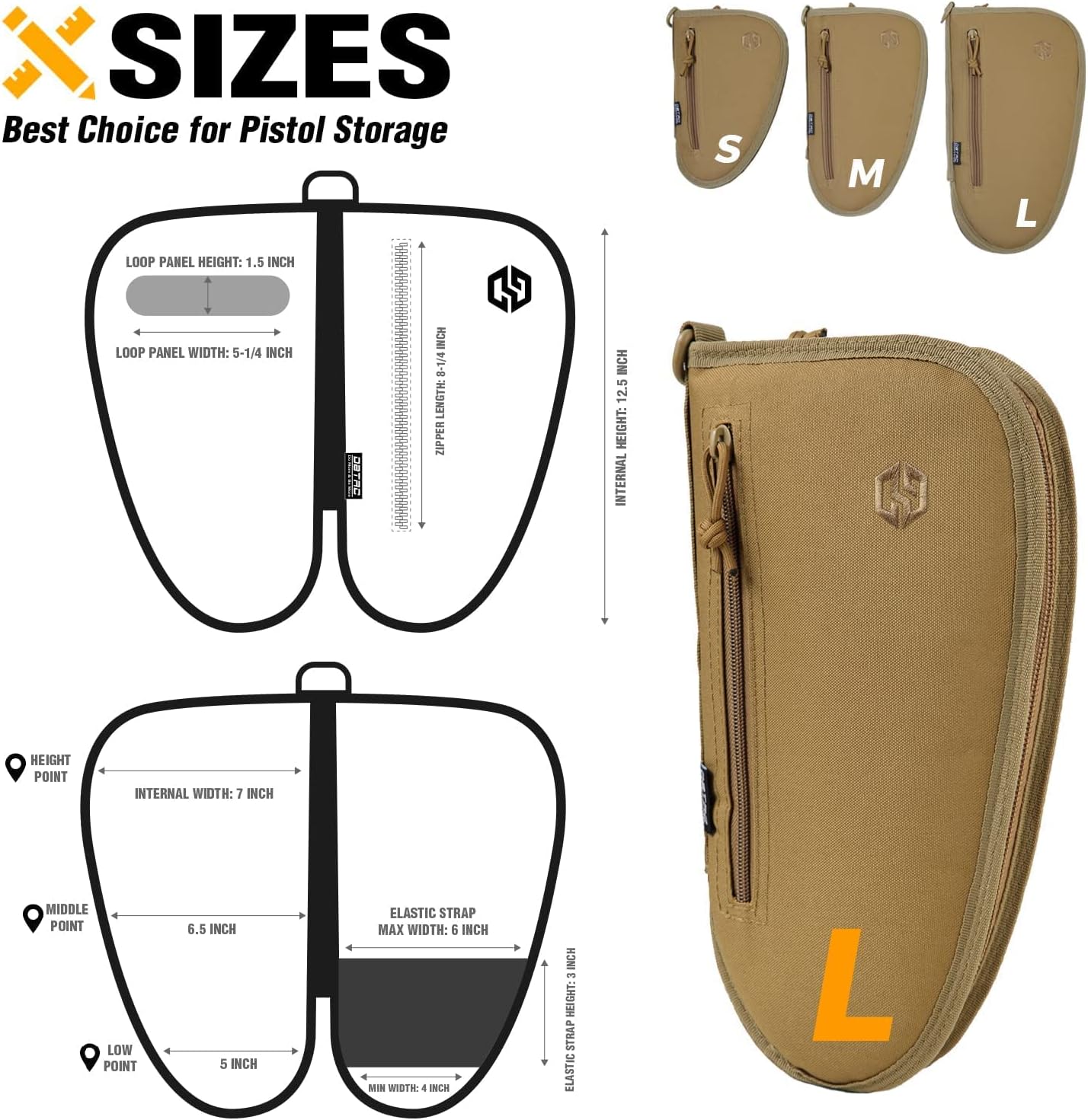 DBTAC Single Padded Pistol Bag Large (Tan) + Range Bag XS for 1~2 Pistol (Tan), Lockable Zipper, Durable Material, Compact Design