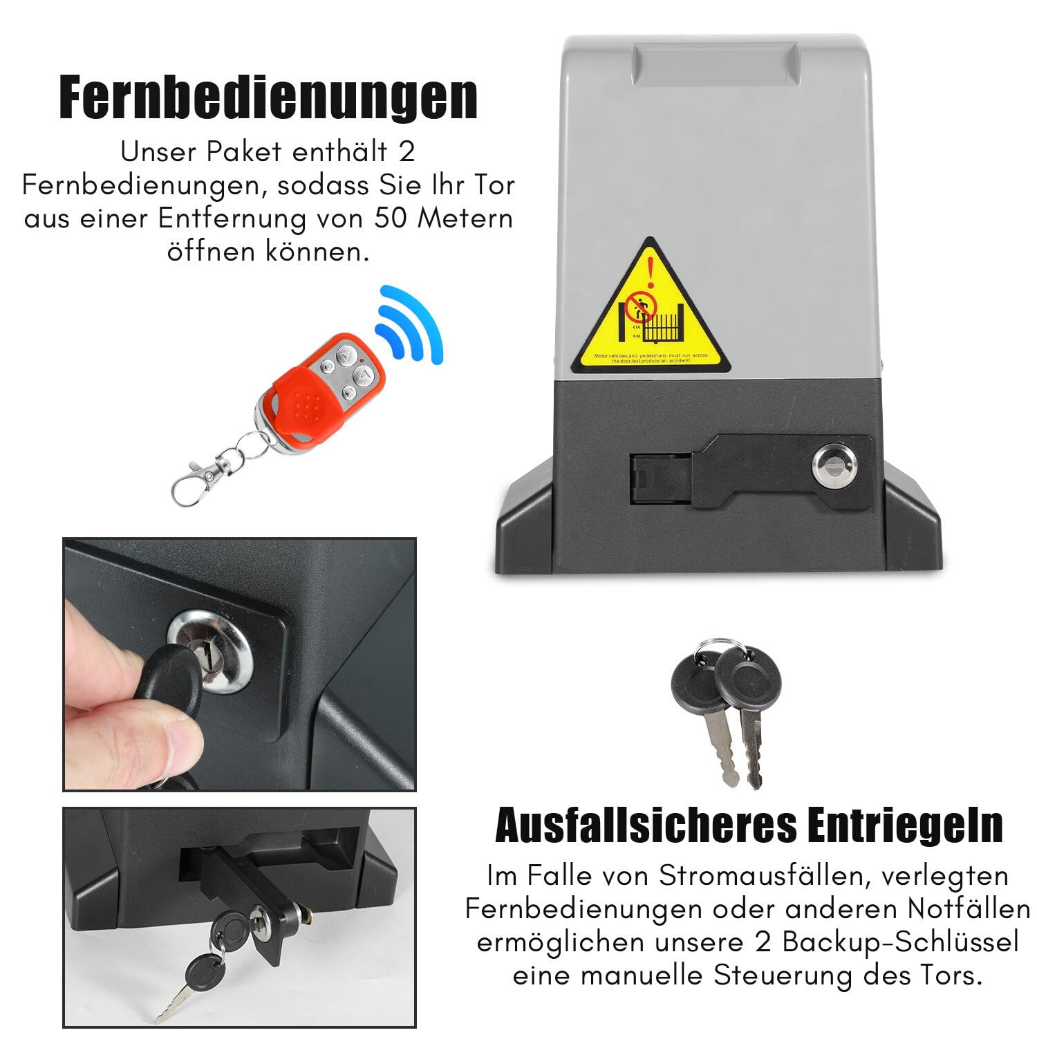 Schiebetorantrieb 750W, Garagentorantrieb bis 1600kg, Schiebetorantrieb Set mit Fernbedienungen und Automatische Schließfunktion, Automatischer Flügeltorantrieb Torantrieb Wasserdicht