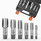 HORUSDY 6-Piece NPT Pipe Tap Set, Carbon Steel Threading Tool Kit for Pipe Taper Threads, Sizes 1/8