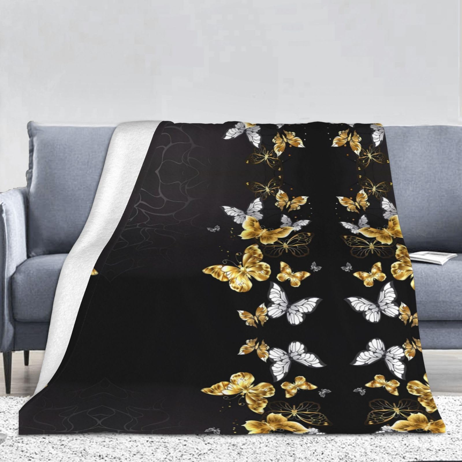 Couverture flanelle papillons HYTTER 320g chaude et durable pour des nuits douillettes