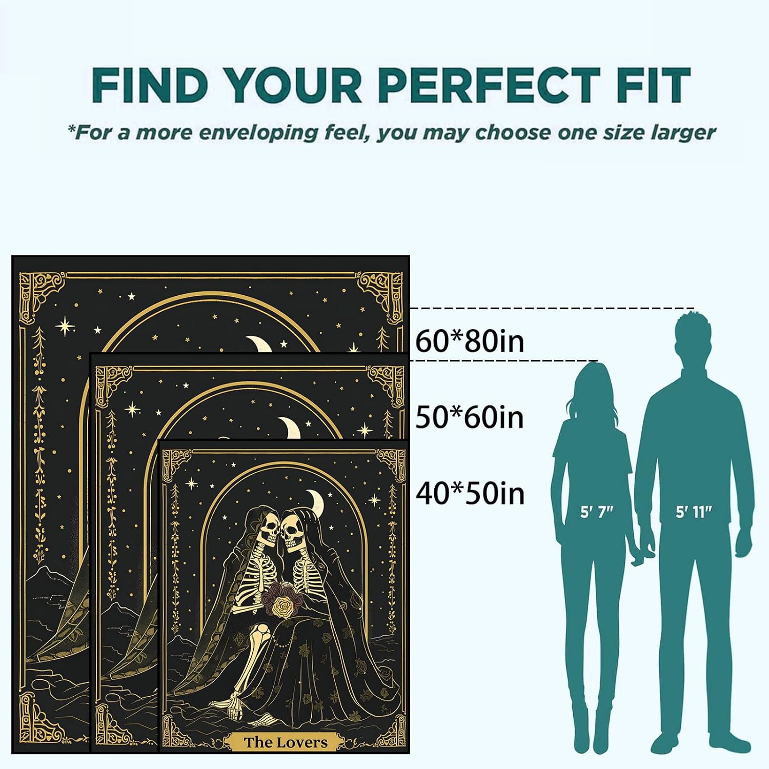 Gothic Skull Blanket Lightweight Blankets Gifts for Women Flannel Throw with Skeleton Couple Holding Rose Under Moonlight Printed for Sofa, Bed, Office, Goth Halloween Decor Throws 60x50 Inch - Image 4