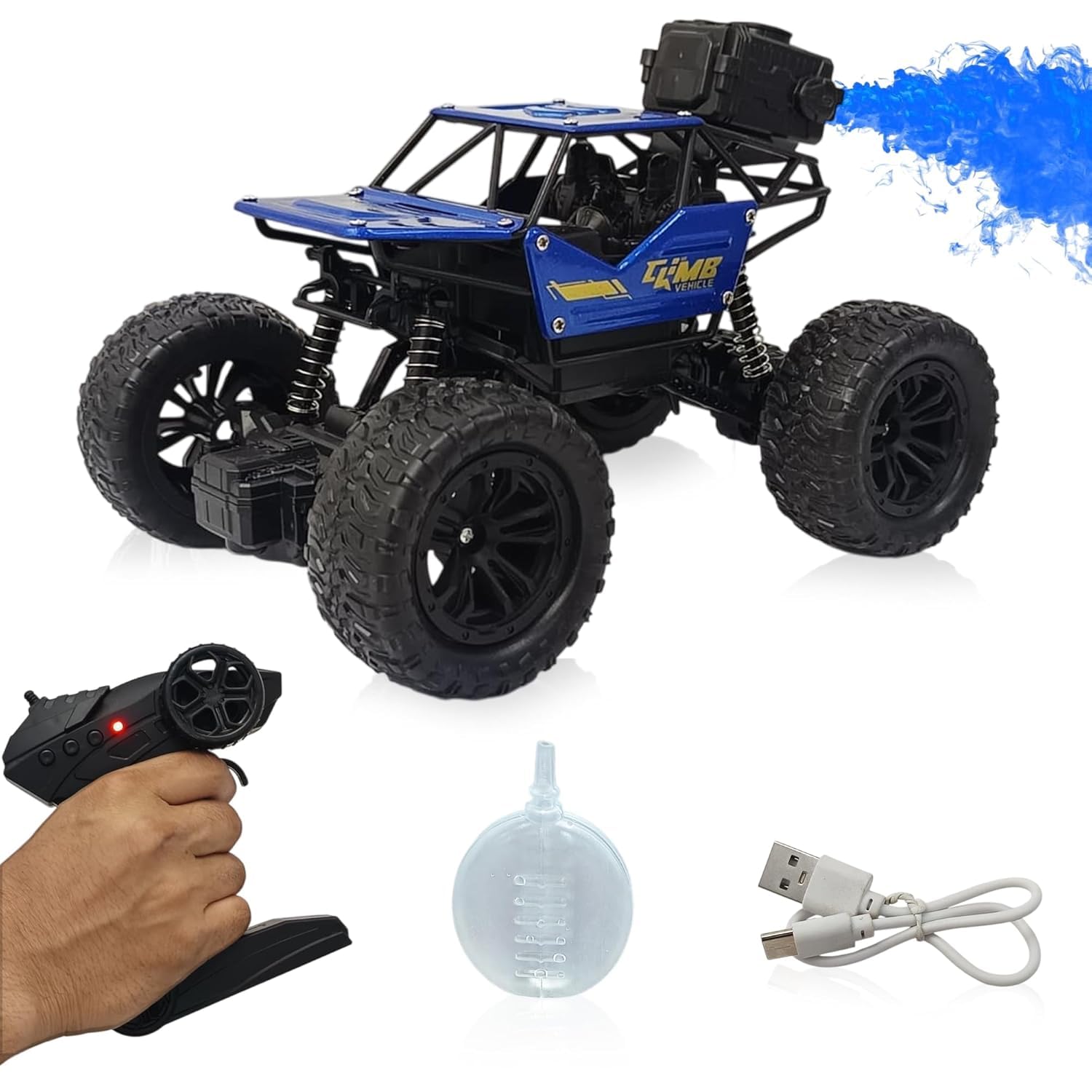 Remote Control Rock Crawler Monster Truck for Kids with Mist Spray & Smoke Effect | Rechargeable Off-Road All Terrain RC Car with Spring Shockers | High Speed Climbing Toy Car (Color As Per Stock)-image-48