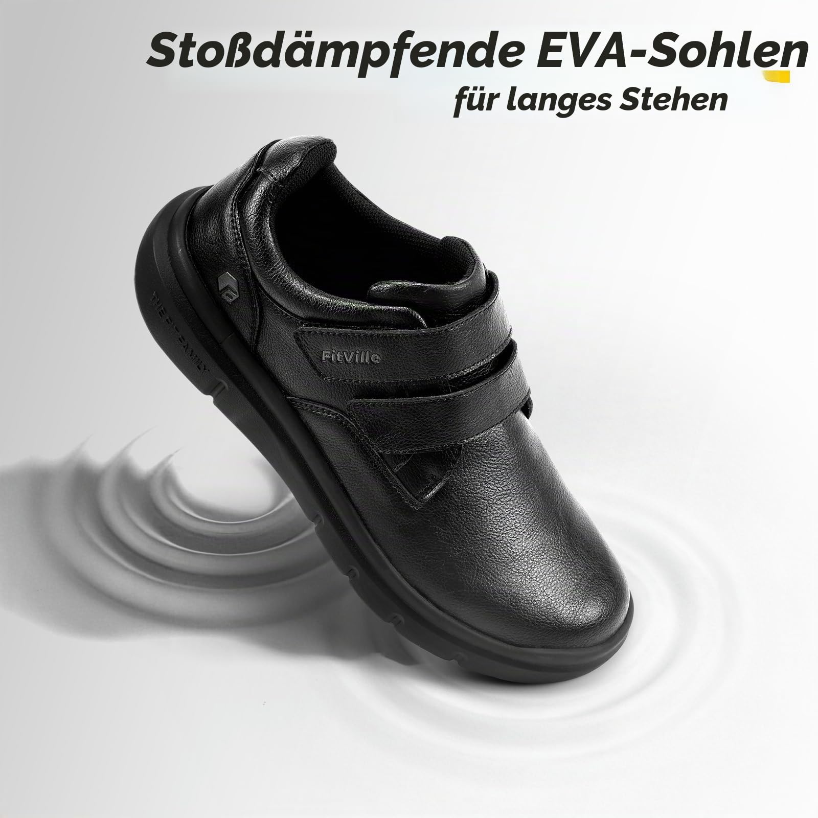 FitVille Leder Schuhe Herren Extra Weit Business Casual Walkingschuhe mit Klettverschluss Sneaker Bequeme Freizeitschuhe Lässige Hausschuhe