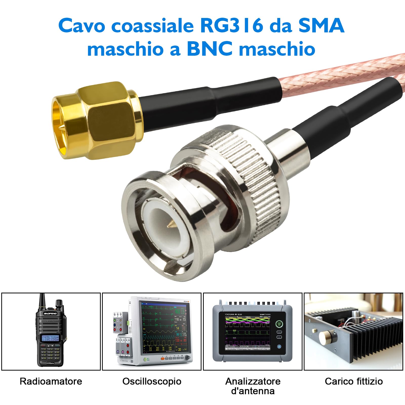 BNC do SMA Plug 4 opakowania SMA do BNC męski adapter koncentryczny RG316, kabel przedłużający o długości 1 m do radia, WiFi Wireless, Handheld Ham Radio, radio CB
