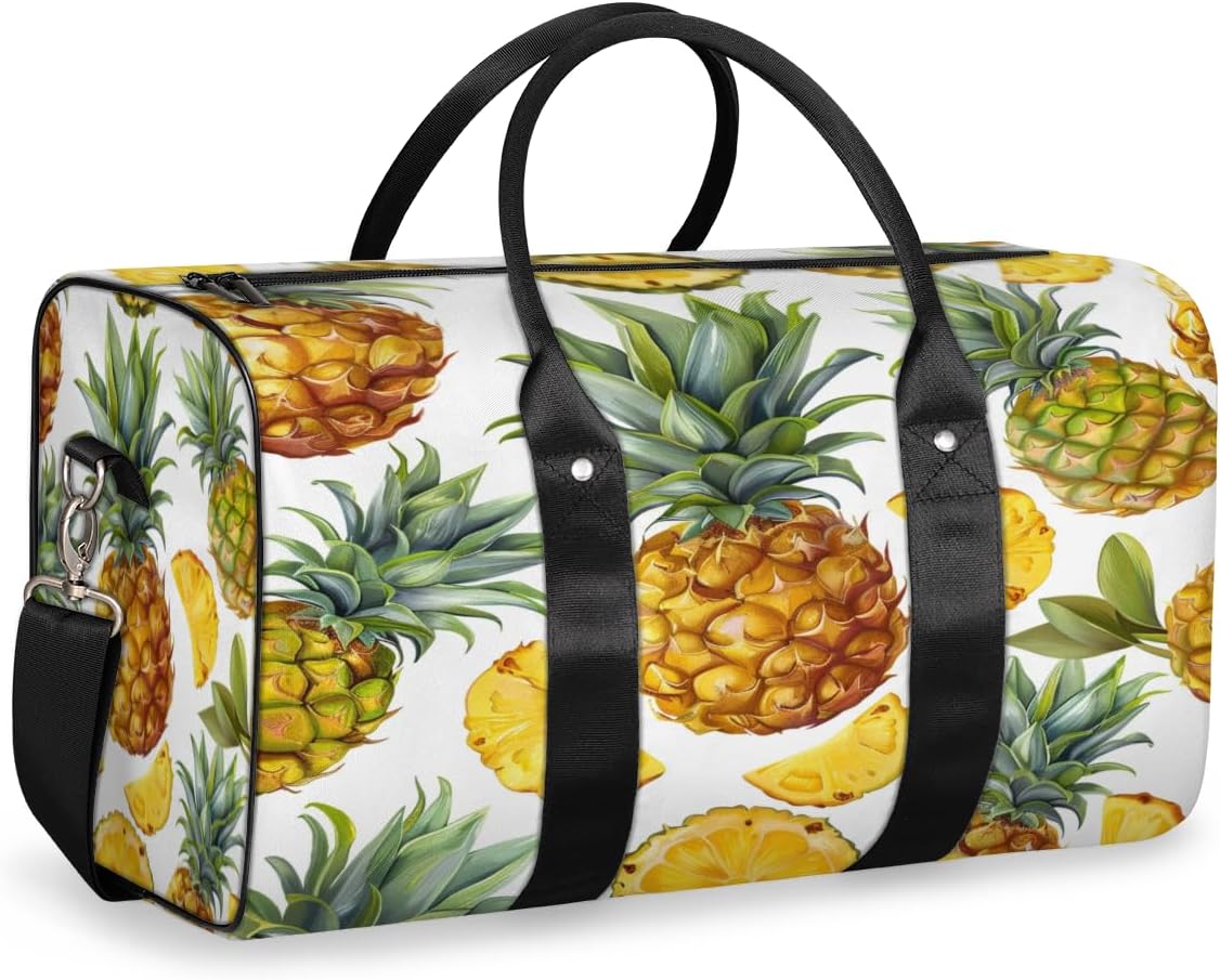 Pineapple Watercolor Travel Duffel Bag for Women Men Large Capacity Overnight Weekender Bags for Lightweight Waterproof Sport Gym Bag for Workout Yoga Swim