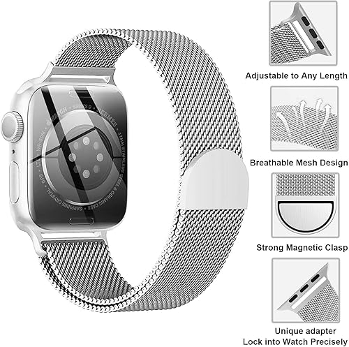 Miniatura 4 de ZPIAR Correa milanesa de acero inoxidable para Apple Watch de 1.929 in, 1.772 in, 1.732 in, 1.654 in, 1.614 in, 1.575 in, 1.496 in, cierre