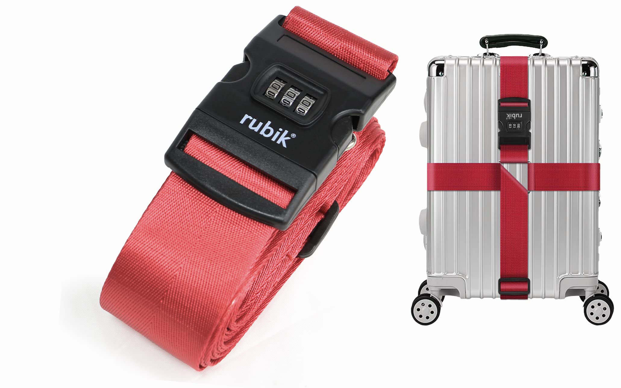 Rubik 160 Inch Cross Luggage Strap with 3 Number Password Lock, Premium Adjustable Travel Packing Belt for Bag Baggage Suitcase Safety (1 Pack, Red) 1 Pack Red