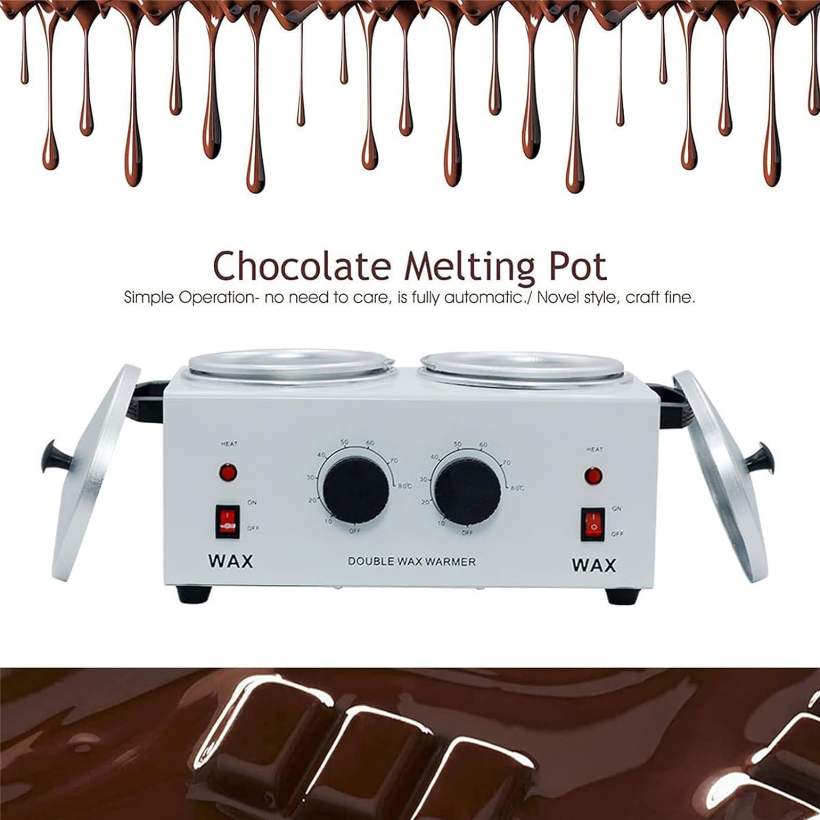CUSMA Crisol De Chocolate, Máquina Templadora De Chocolate, Fundidor De Chocolate Eléctrico Calentado con 2 Ollas para Hacer Chocolate Y Dulces,Blanco