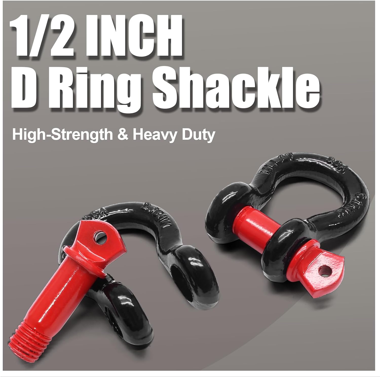 Luomorgo 2 Pcs D Ring Shackles 1/2 Inch, 2 Ton (4,409 Lbs) Capacity, Heavy Duty Bow Shackle, Screw Pin Clevis Shackles Rugged 8 Ton (17,636 lbs) Maximum Break Strength