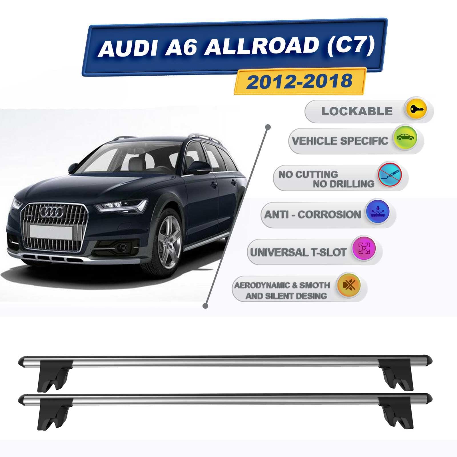 Barres De Toit Transversales Pour Audi A6 C7 Break 2013 Et Plus - Marque TURTLE - Neuves