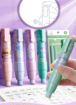 Cute Pencil Creative Stationery Retractable Rubber Stick Erasers for Kids, Creative Cartoon Pattern Cute Erasers Kawaii School Supply School Office Prize Stationary 4 PCS