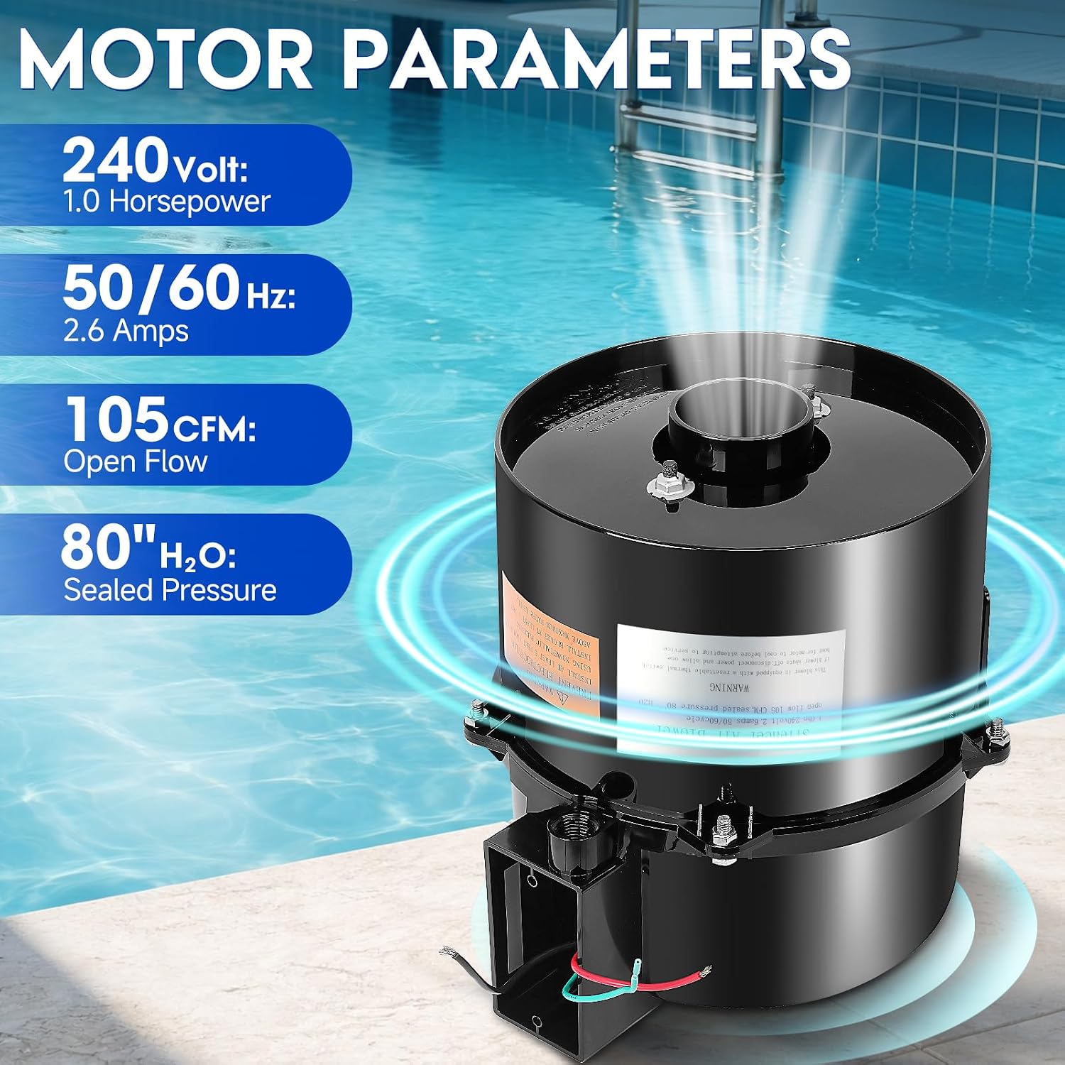 6310241 Silencer Spa Blower 1HP 240V 2.6 Amp - Quiet Spa Air Blower Replacement for Air Supply for Hot Tub, Direct 2 Inch Plumbing System, Shock-Absorbing Design, Easy Installation for Pool & Spa