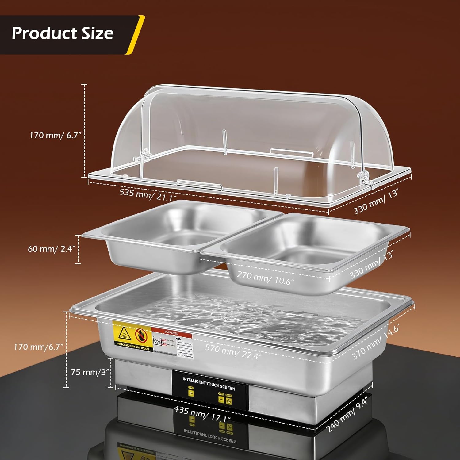 Dyna-Living Electric Chafing Dishes for Buffet, 9.5QT Half Size Chafing Dish Buffet Set 600W Electric Buffet Servers and Warmers with Temp Control Display Roll Top Food Warmers for Parties Catering