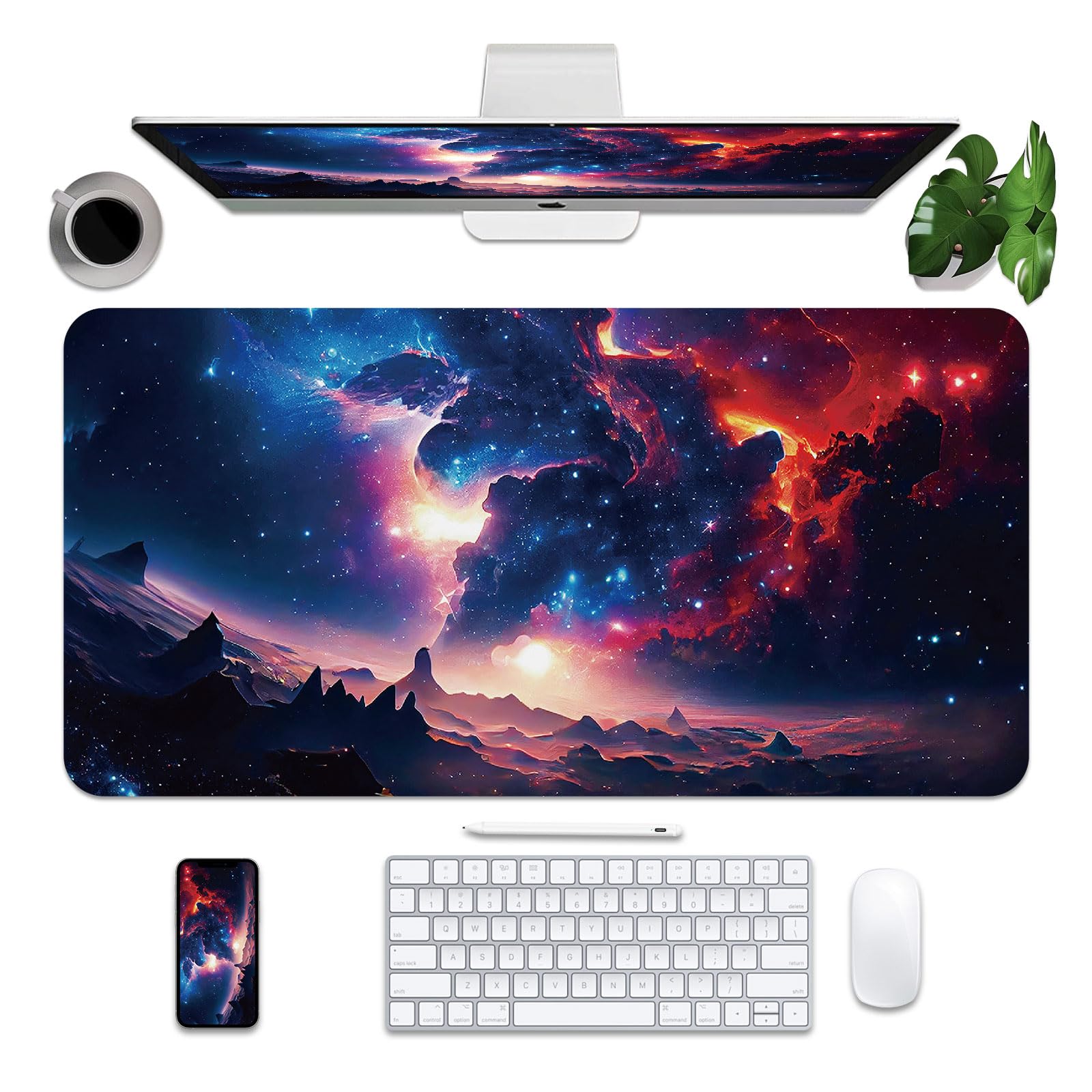 BLESWIN Leather Mouse Pad, Non-Slip PU Mat for Office,Home and School, Desk Organization and Accessories, Ideal for Large Mouse Pads and Desk Mats on Top of Desks (Galaxy, 31.5"x 15.7")
