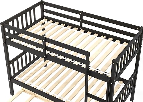 Miniatura 12 de Merax Literas individuales sobre individuales con nido, marco de cama nido de madera maciza con barandilla de seguridad y escalera, dormitorio de