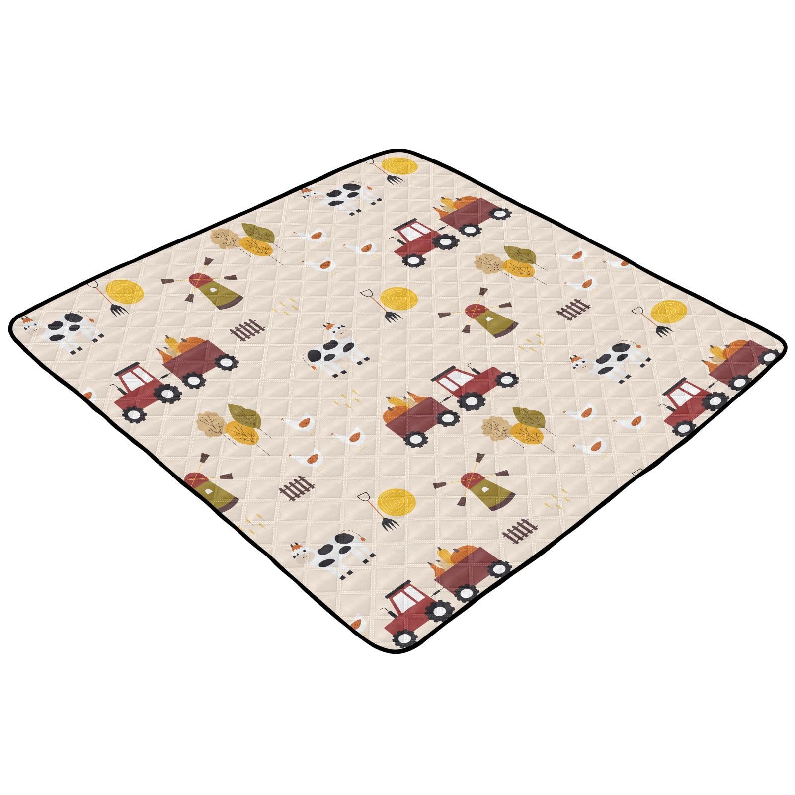 KICPOAY Baby Play Mat Cartoon Farm Cow Chicken Tractor 50 x 50 Playpen Mat Baby Play Mats for Floor Play Gym Crawling Mat Non-Slip Cushioned Baby Playmat for Infants, Babies, Toddlers
