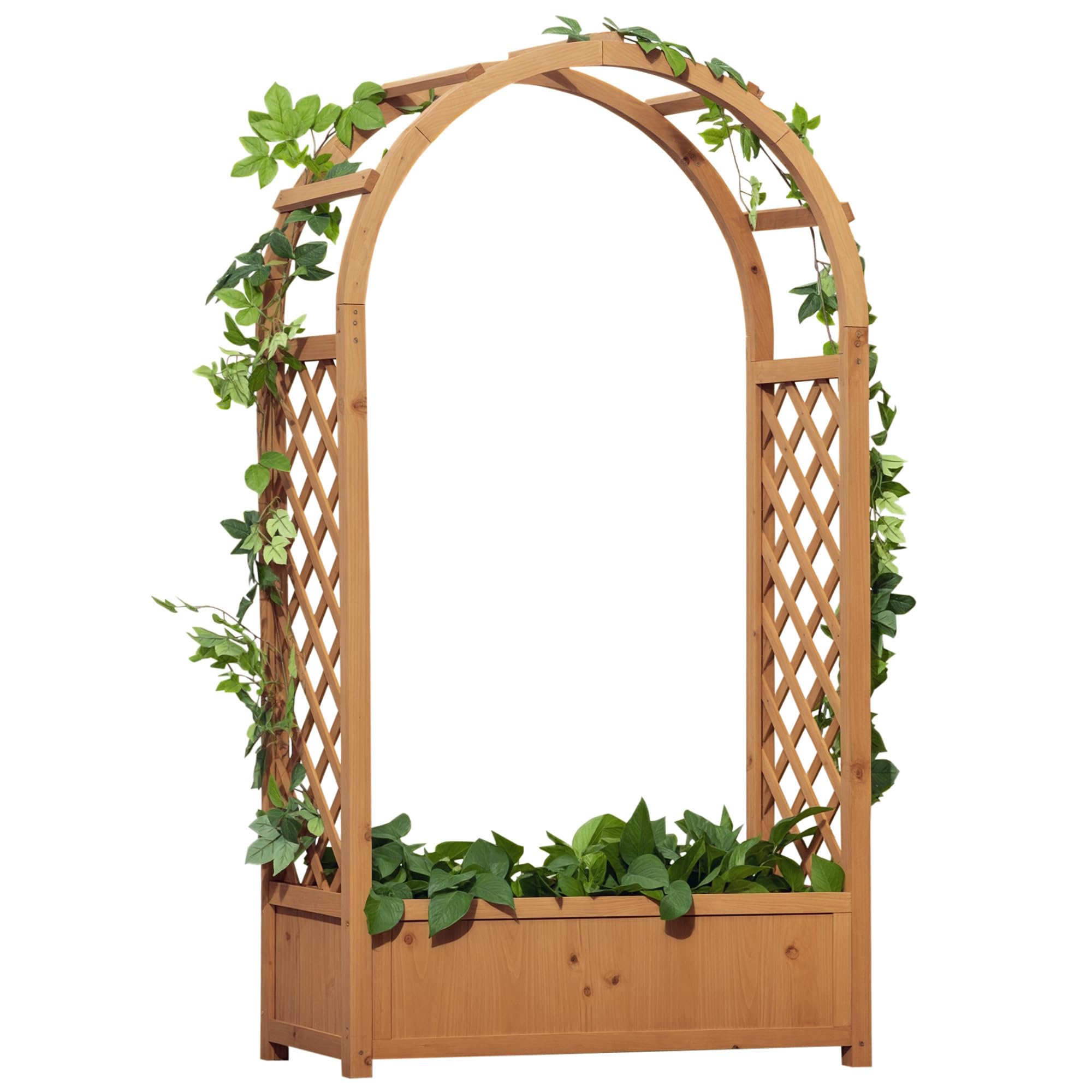 Outsunny Unisex Brown Raised Garden Bed With Arch Trellis, Garden Planter Box,