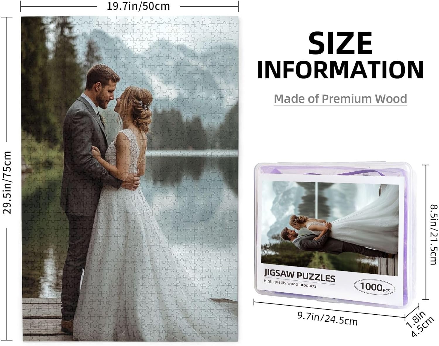 Custom Photo Puzzle, Pet Puzzle, Wedding Puzzle, Family Reunion Wooden Puzzle 1000 Piece for Men Women, Personalized Jigsaw Puzzle Best Gift for Adult Family Wedding Graduation Vertical Model