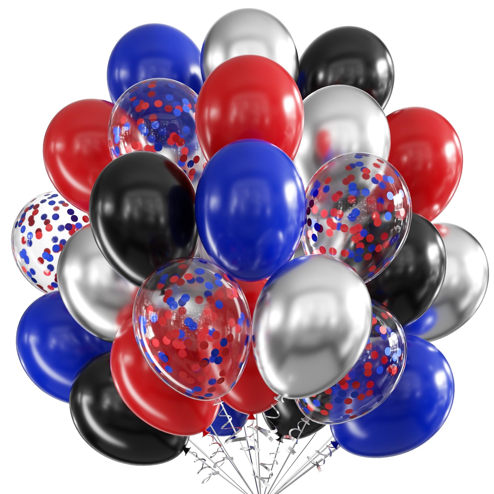 Luftballons Rot Blau Schwarz, 60 Stück 12 Zoll Schwarz Rot Blau Spinne Latex Luftballons Metallic Silber Ballons mit Konfetti Party Ballons, Spinnen Held Thema Geburtstag Deko für Kindergeburtstag