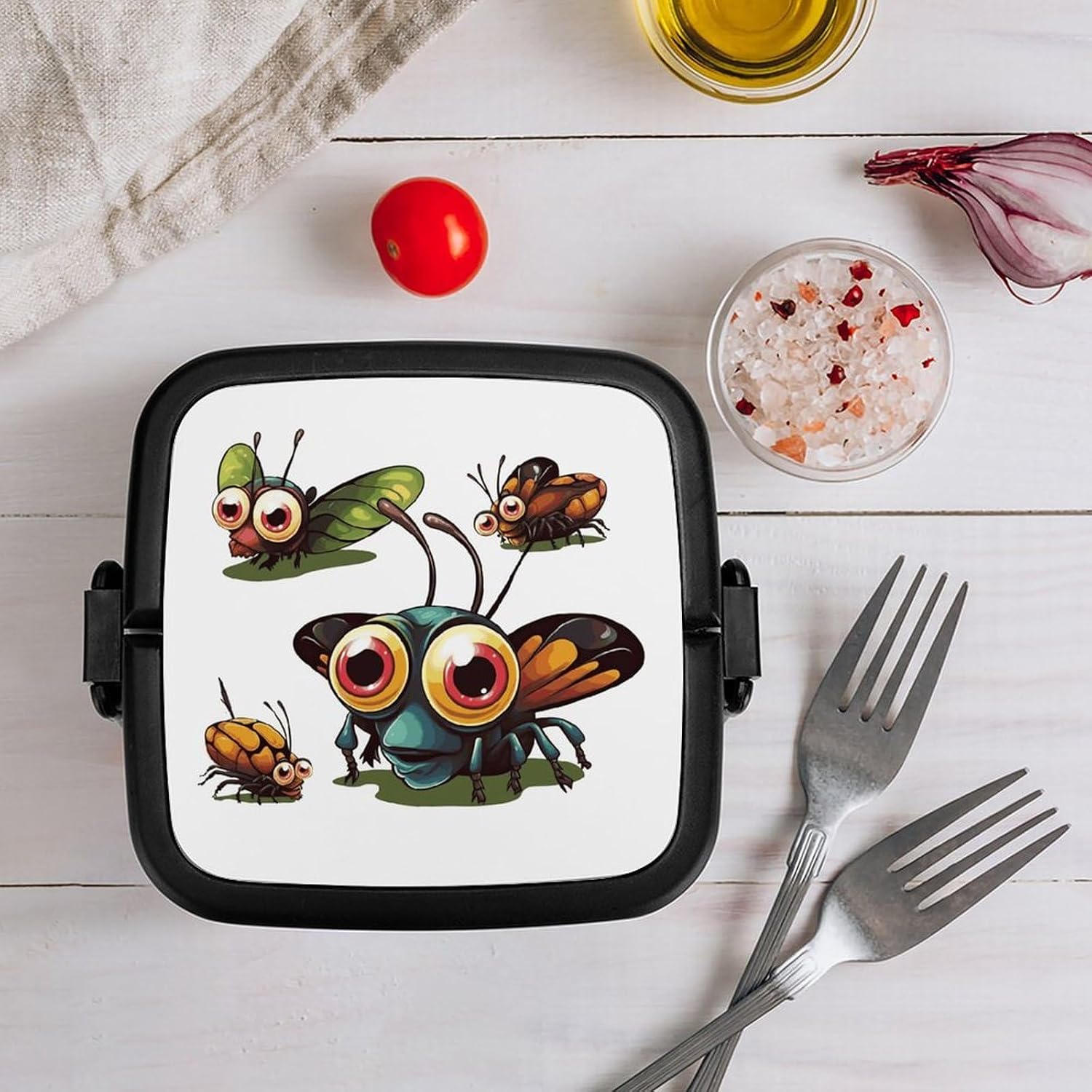 Adult Lunch Box Cartoon Insect Printed Bento Box Portable Lunch Box with Spoon And Handle Bento Boxes for Workand Picnics