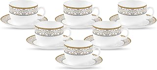 La Opala Diva, Sovrana Collection, Opal Glass Cup & Saucer Set 12 pcs, Moroccan Gold, White Price In India