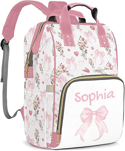Miniatura 9 de Mochila de pañales personalizada con lazo con nombre, gran capacidad, multifuncional, bolsa de mamá, impermeable, elegante bolsa de lactancia Arco