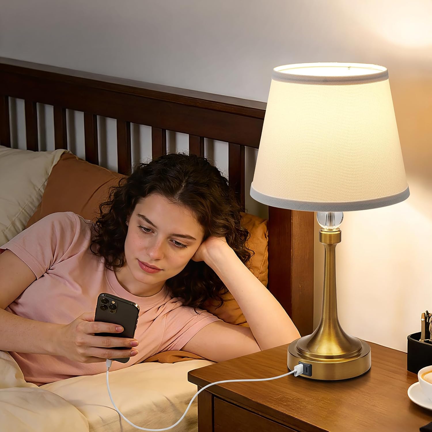 19.7'' Touch Table Lamps for Living Room, Small Lamp for Bedroom with USB C+A Ports, Dimmable Touch Lamps Set of 2, Reading Desk Lamp for Office, Metal Bedside Lamps, Bulbs Included, Gold