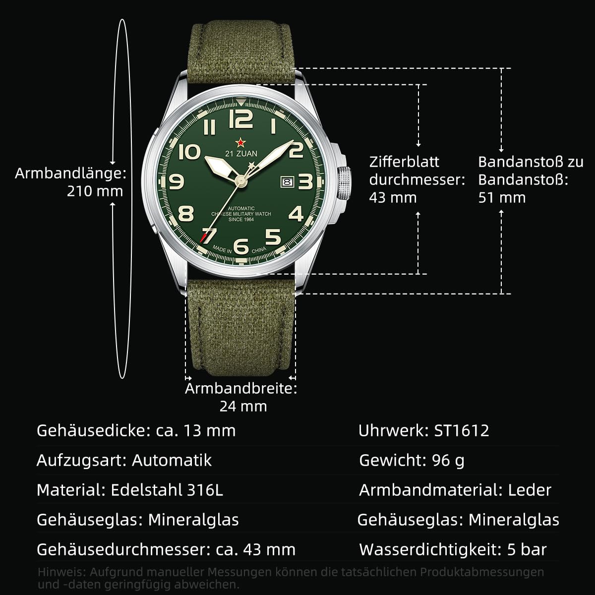 Seagull Mechanische Herrenuhr, Automatikuhren, Militäruhren für Herren, Armee, Taktische Feldsport-Arbeitsuhr, wasserdichte Datumsanzeige, Outdoor-Arbeit, Wrsitwatch, D581