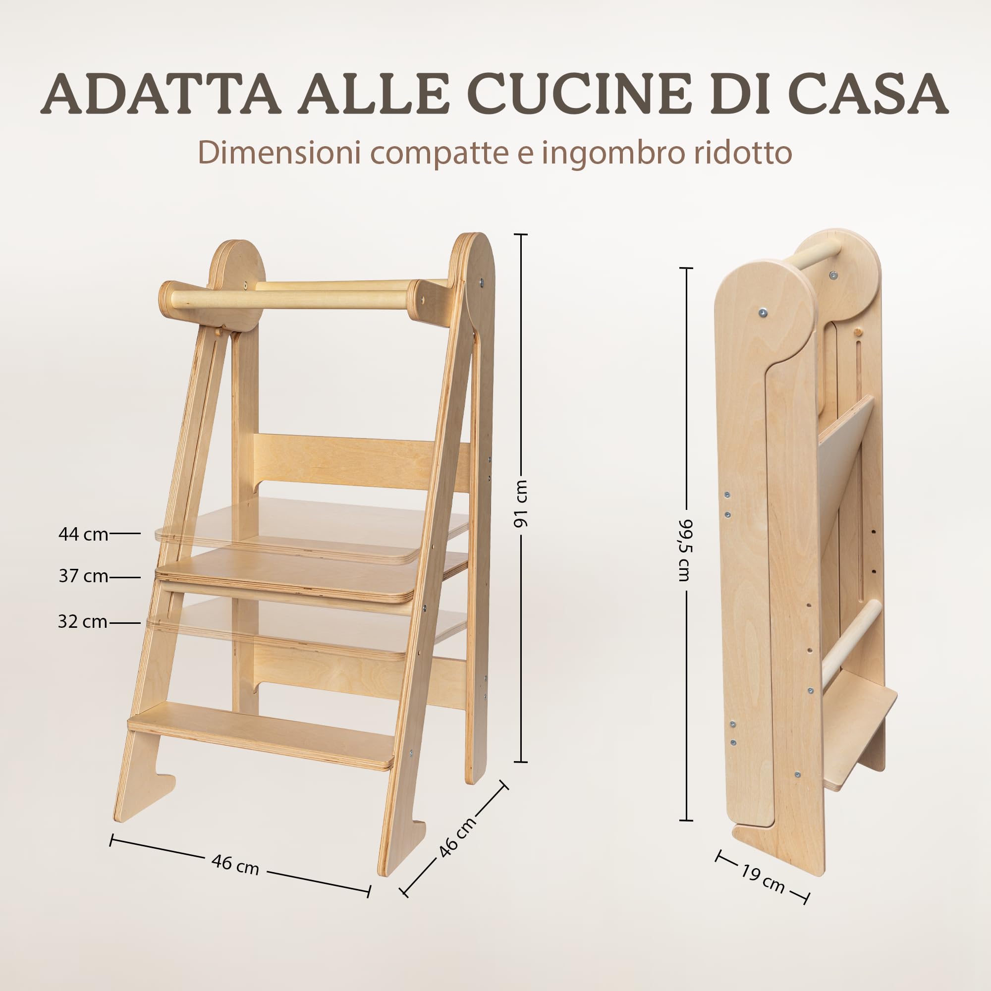 TOYBOX Torre Montessoriana Pieghevole, Learning Tower, Legno Naturale
