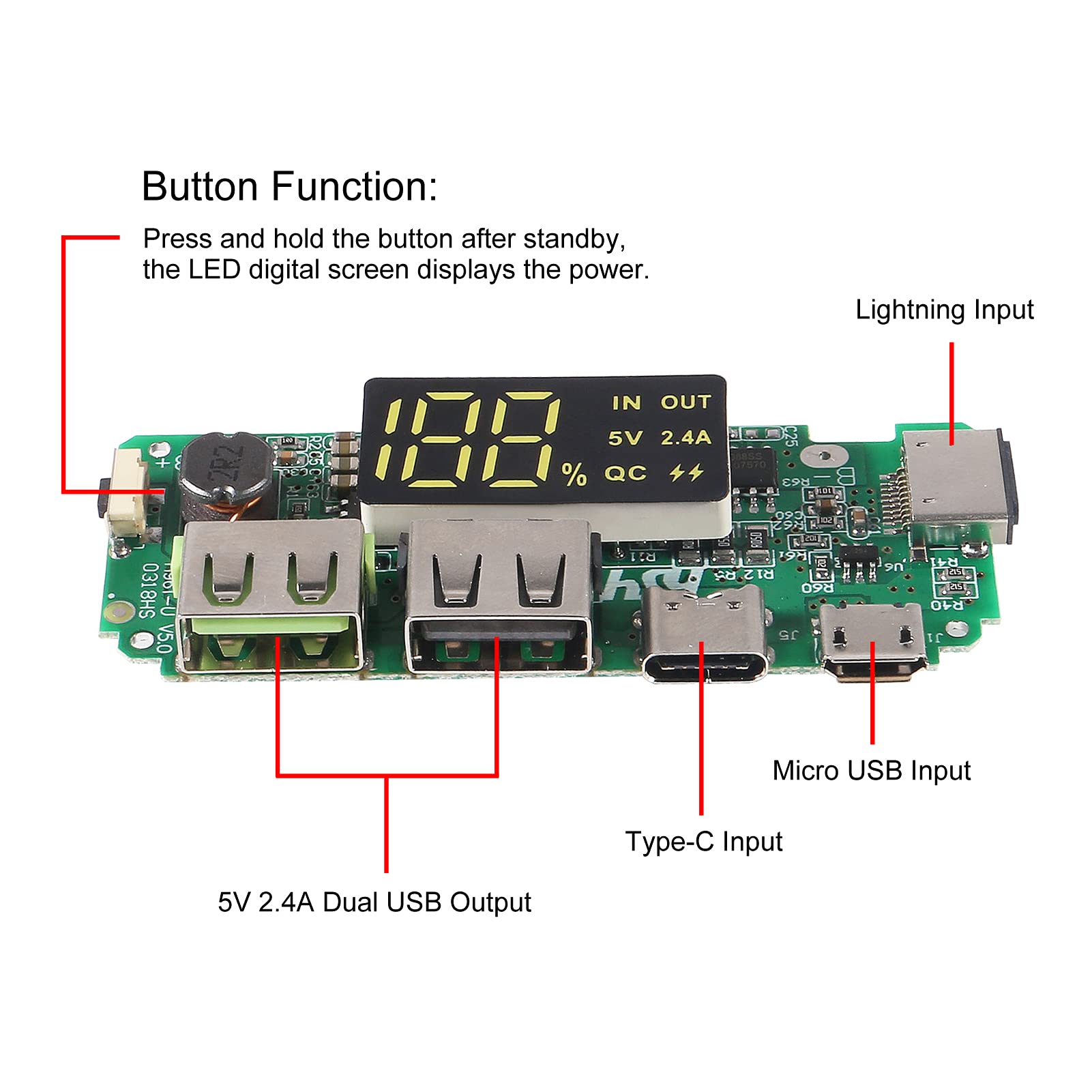 5 V 2 A Dual USB 18650 Lithium Power Bank Charging Board Circuit Step Up Module : LGGUY 5 V 2 A Dual USB 18650 Lithium Power Bank Charging Board Circuit Step Up Module : LGGUY