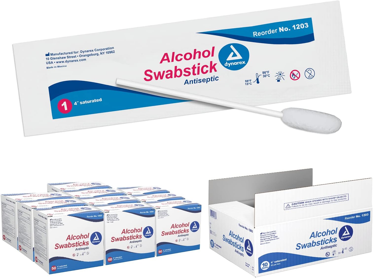 Dynarex Alcohol Swabsticks, 3.5 in., 1 Swabstick / Packet, Case of 500 Packets