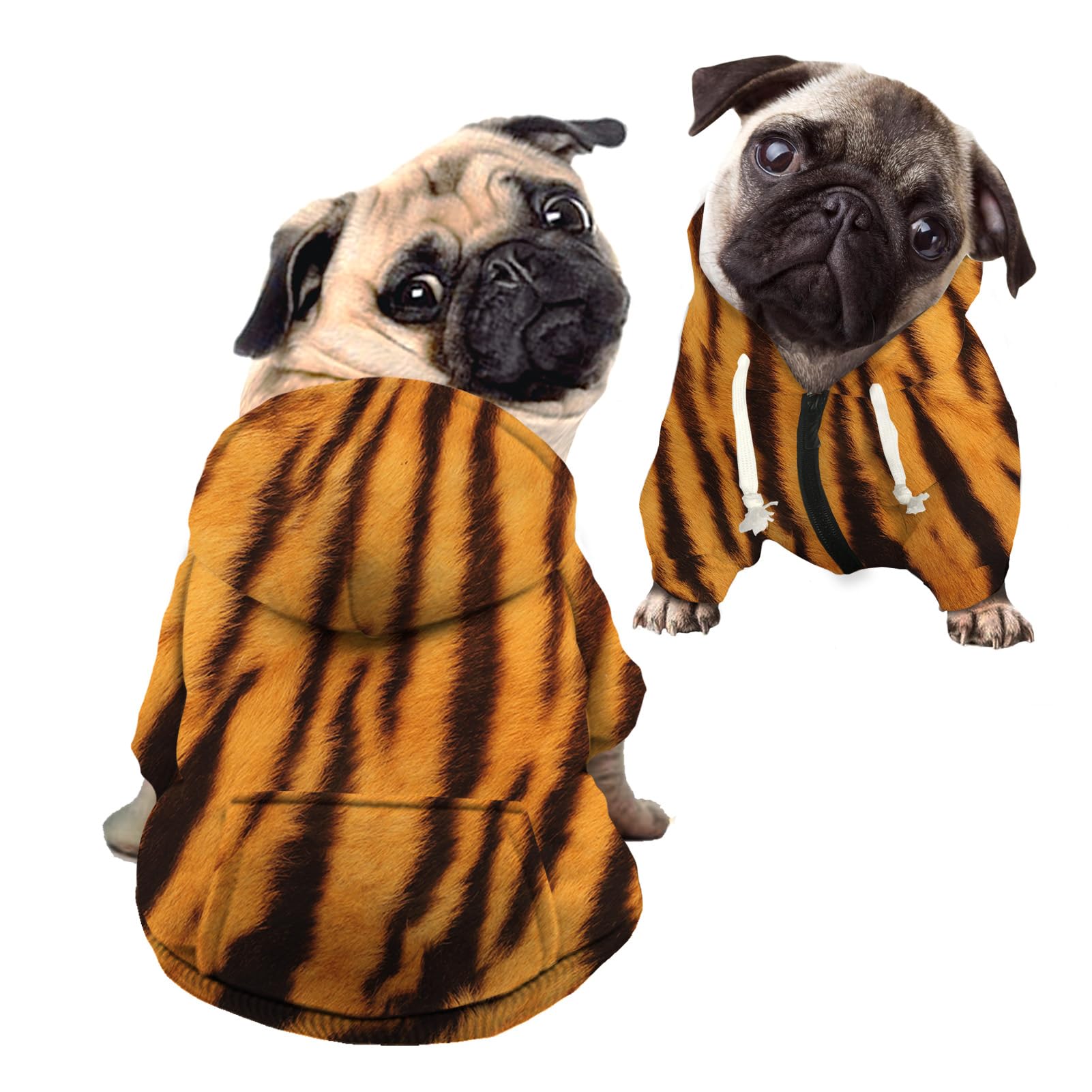 Kuiaobaty Novelty Tiger Stripes Dog Hoodies Zipper Cloth Outfits for Small Dogs Cats, Funny Tiger Texture Dog Sweatshirt Puppy Jumper — image 1