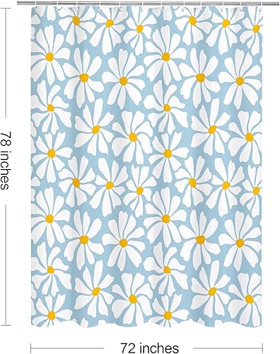 Miniatura 72 de Cortina de ducha floral de margaritas azules, cortina de ducha bohemia con flores de primavera para baño femenino, juego de cortina de ducha moderna