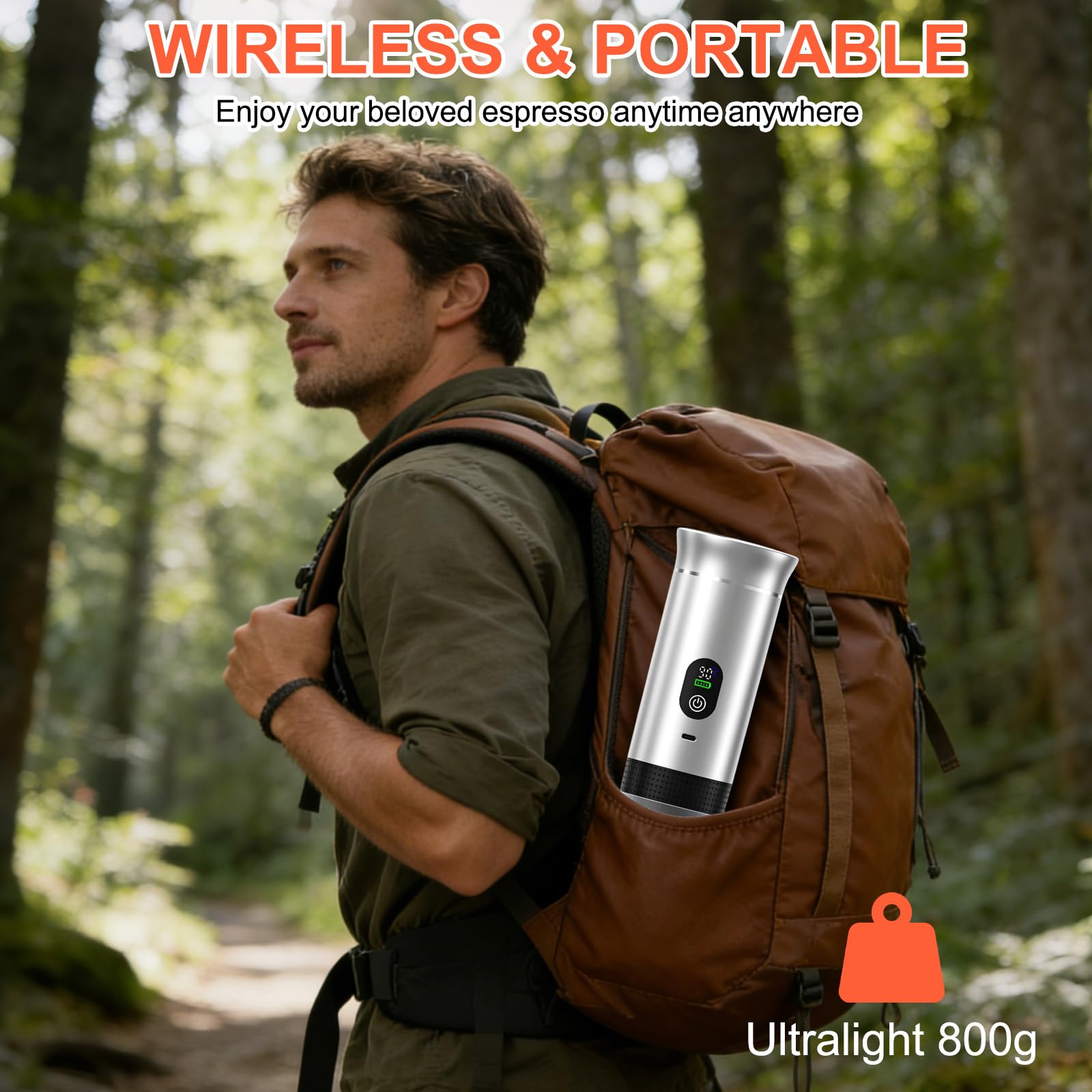 Mini cafetera de viaje 3 en 1 portátil con batería, máquina de café de viaje para coche, máquina de café espresso compatible con cápsulas y café molido para senderismo, oficina, autocaravana