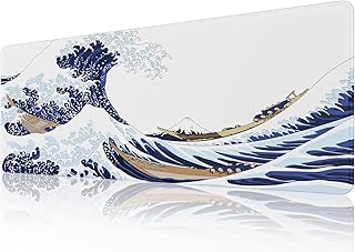 EFISH Japan Art Kanagawa Surfing Mouse Pad (31.5 × 11.8 × 0.12 inch) Extended Large Mouse Mat Desk Pad, Stitched Edges Mousepad,Non-Slip Rubber Base,Keyboard Pad,Gaming Mouse Pad XL