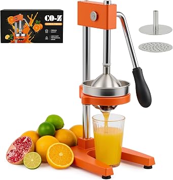 CO-Z Manual Citrus Juicer Heavy-Duty Manual Juicer with Conical & Flat Pressure Plates Professional Lemon Squeezer for Orange Pom Lime Lemon Juice Dishwasher Safe Orange Juice Press