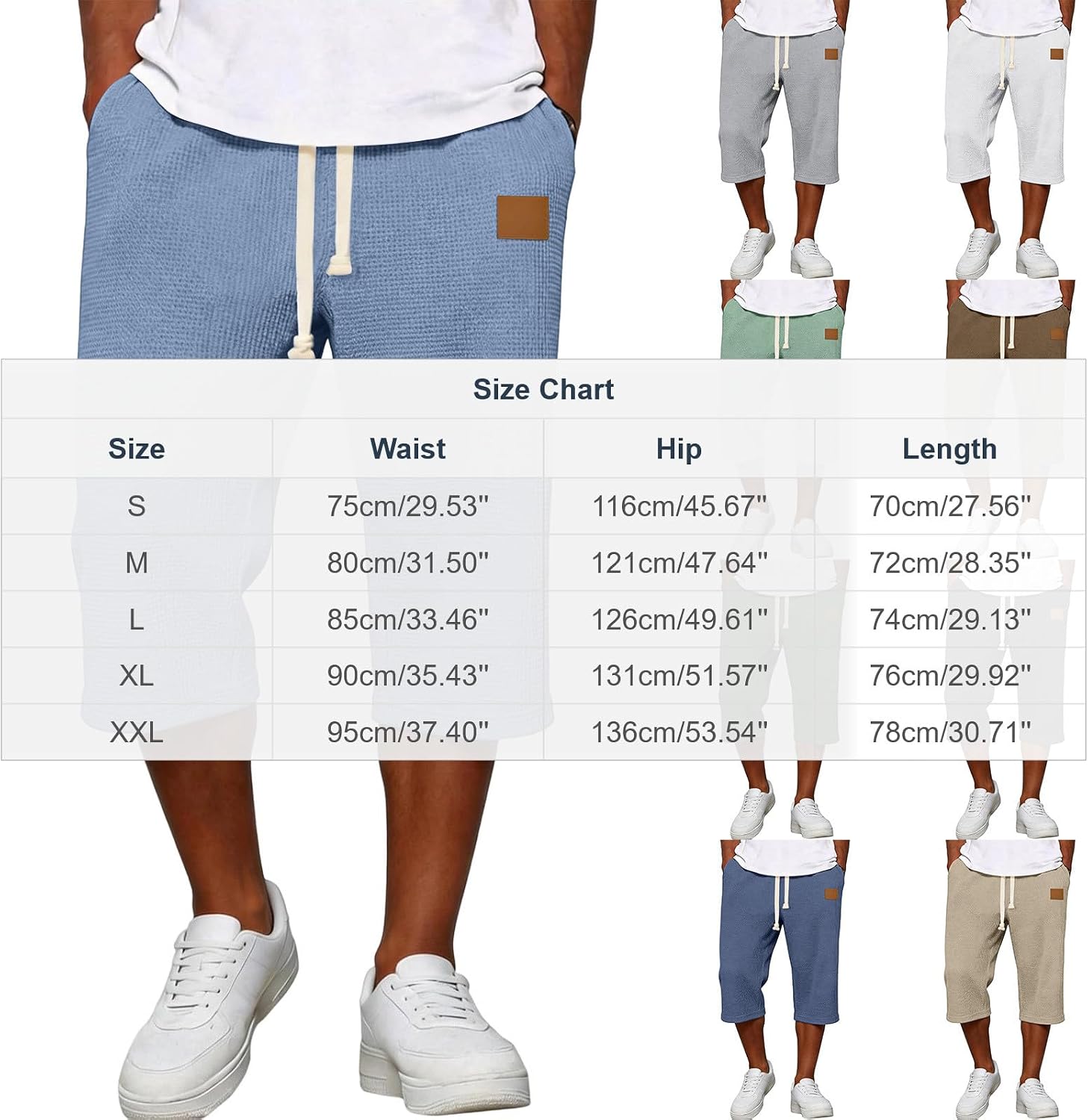 Mens Lightweight Capri Pants 2026 Summer Casual Capris Drawstring Elastic Waist Baggy Cropped Trousers with Pocket