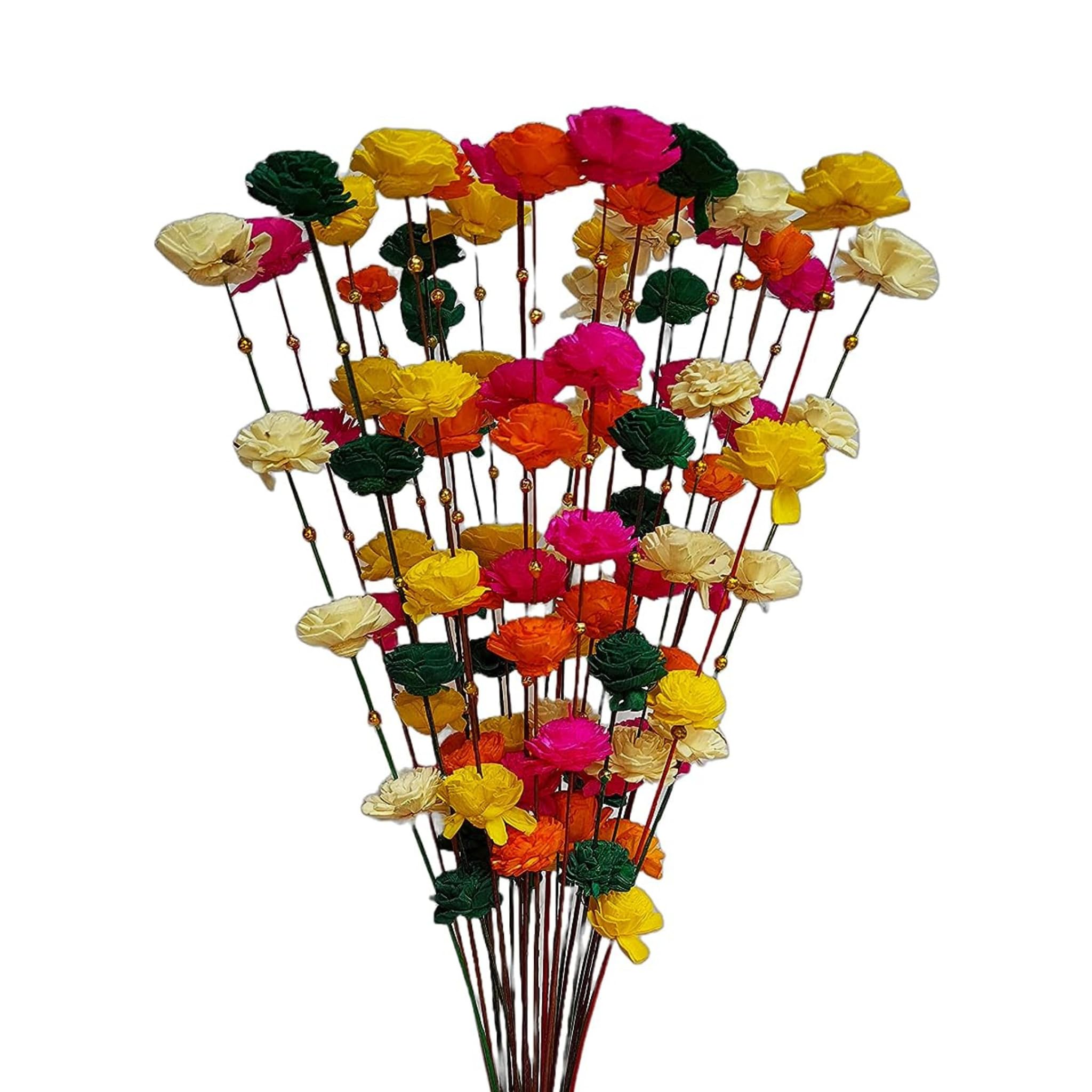 JOYNAGAR Sola Wood Coco Belli Moti Stick | Artificial Dry Flowers for Decoration Pack of 25 Pcs 70 cm | Long Flower Sticks for Big Vase in Living Room, Table Corner, Centerpeice (Multicolor)