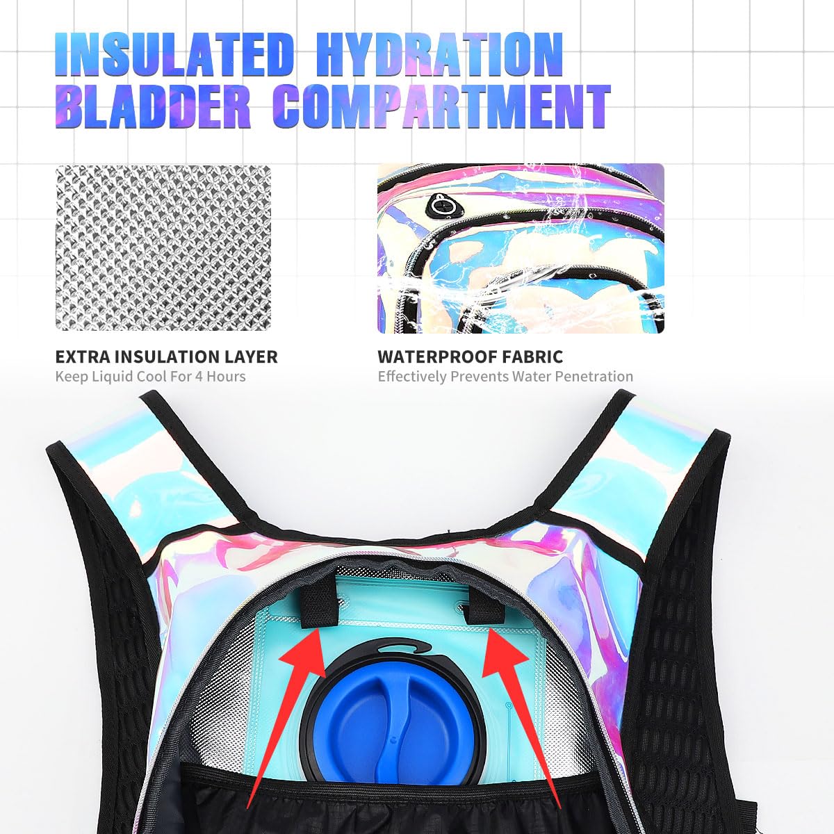 Zaino per idratazione, festival rave, con sacca idrica da 2 l, zaino per rave Hydropack Hydro per escursionismo, ciclismo