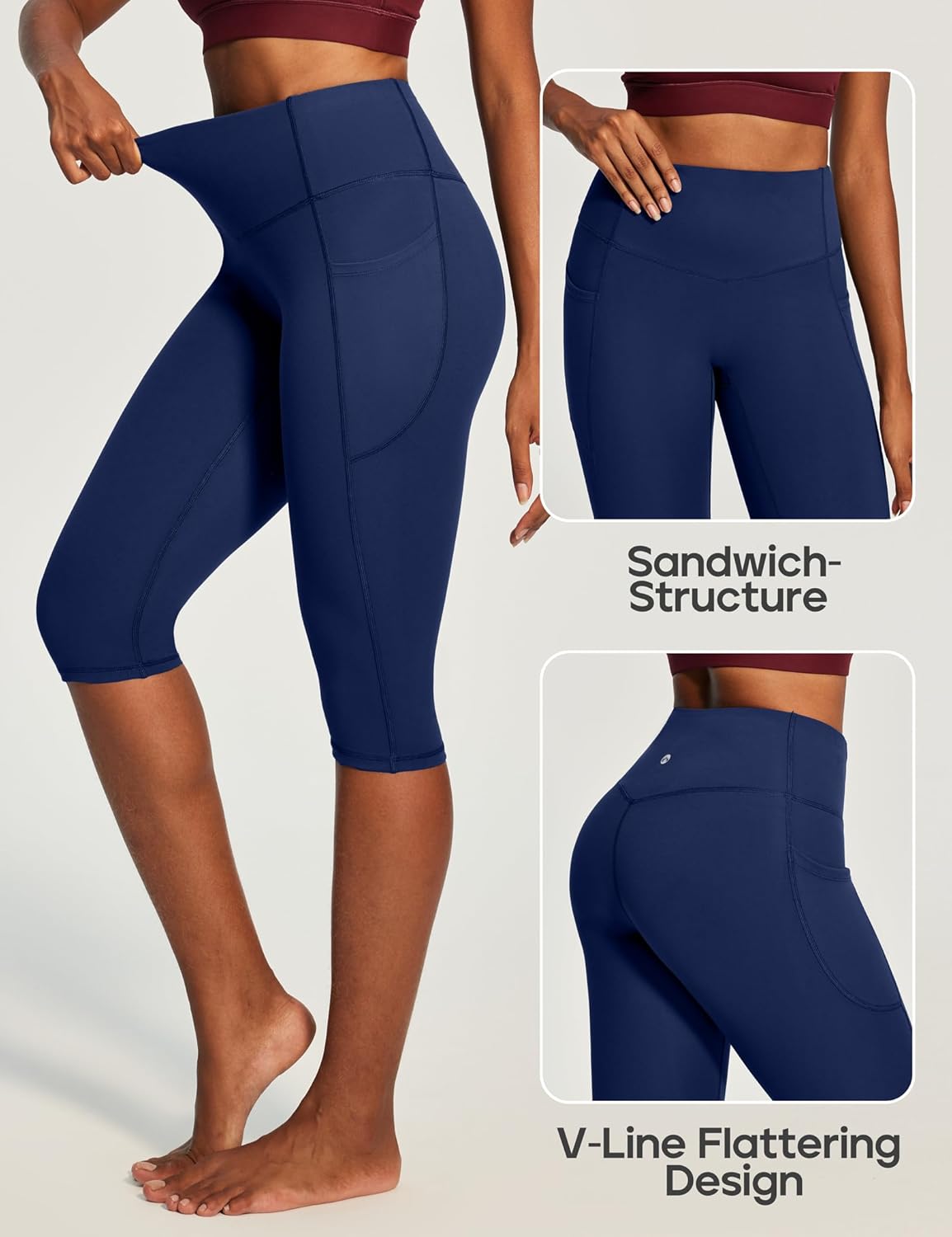 Heathyoga Capri Leggings with Pockets for Women Tummy Control Knee Length Leggings Yoga Pants Women Capri Pants Workout - Image 4