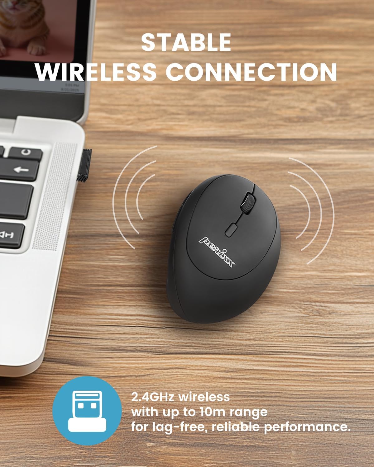 Perixx PERIMICE-719RX Wireless Rechargeable Ergonomic Mouse - Duo Wired and Wireless Charging Feature - Wireless Charger Included [Compatible for iPhone AirPods, and AirPods] - Black