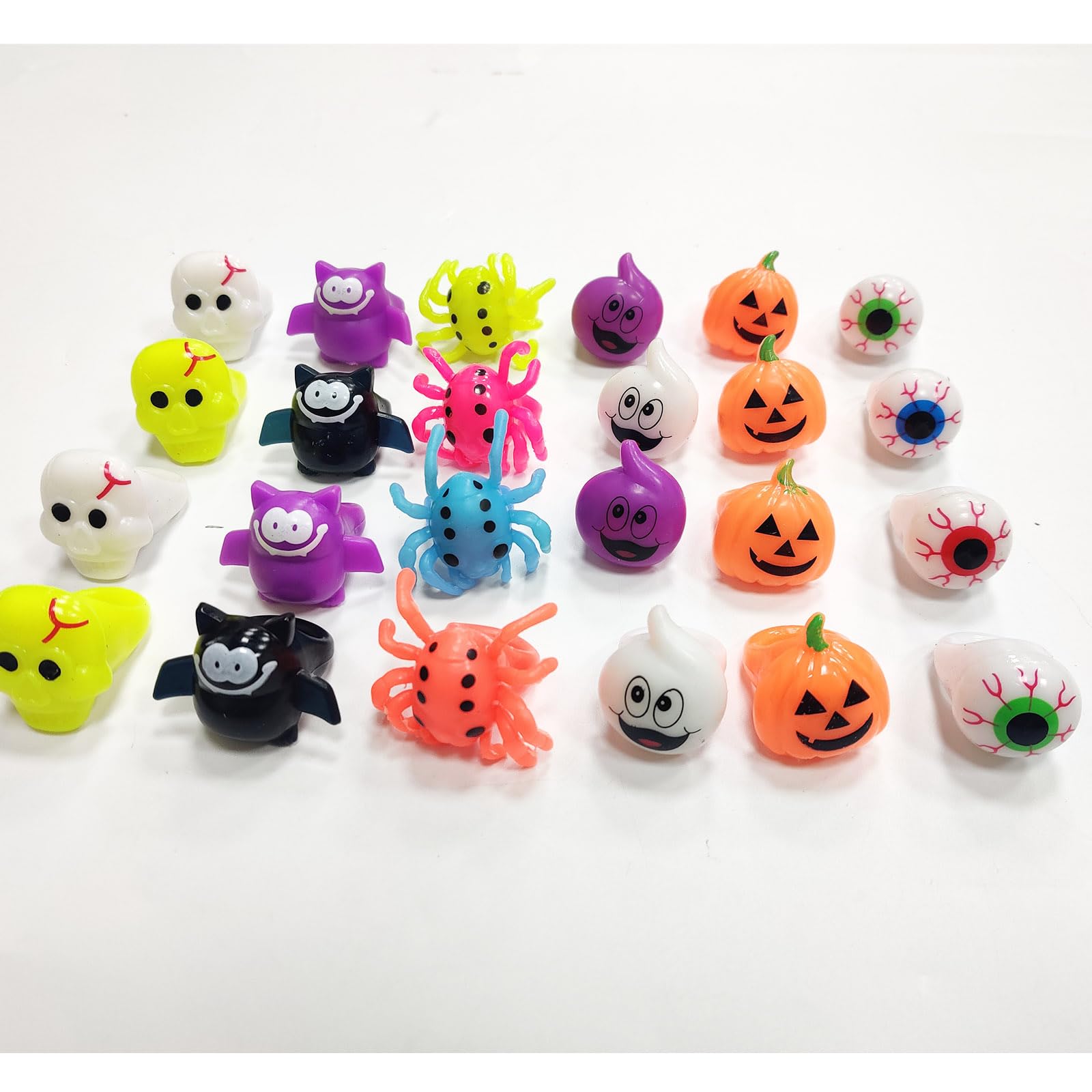 AMENON 24 Pack Halloween Light Up 6 Design Skeleton Bat Ghost Spider Pumpkin Eyeball LED Finger Lights Halloween Soft Rubber Rings for Kids Toys Glow in The Dark Party Favors Goodie Bag Fillers Gifts