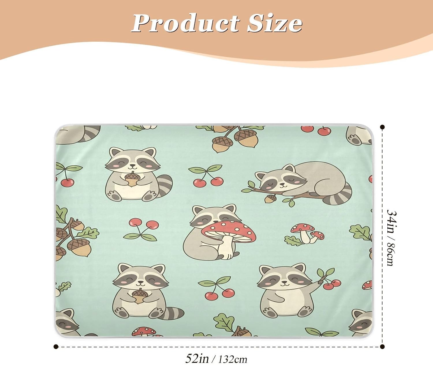 CEBUGI 34” x 52”Washable Underpads Heavy Absorbency Waterproof Incontinence Bed Pads Raccoon Mushroom Pee Pads for Adults Kids and Baby